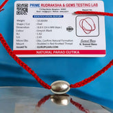 Parad Gutika locket crafted from pure mercury, featuring Lord Shiva’s image, with a red knotted thread for easy wear.